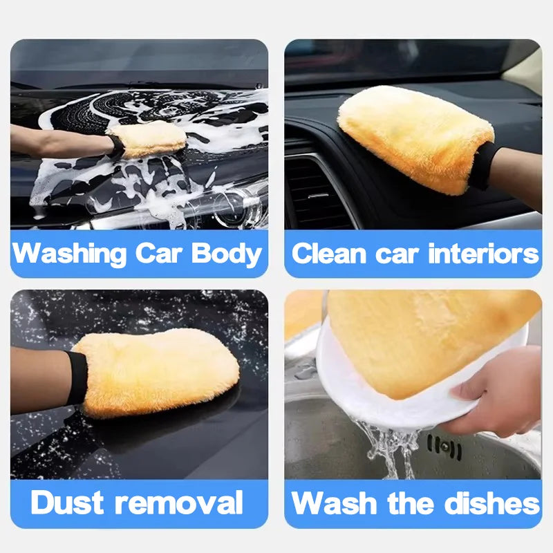 1-5Pcs Premium Plush Car Wash Gloves Soft Non-Scratch Car Cleaning Mitt Reusable Motorcycle Truck Auto Dusting Gloves